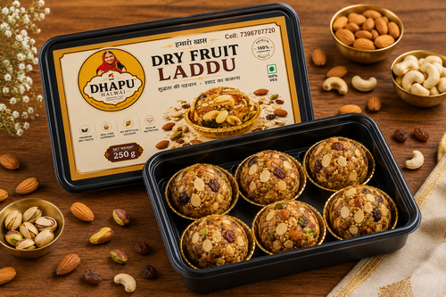 Dhapu Halwai Dry Fruit Laddu 250g box with premium dry fruits